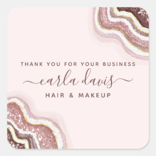 Adesivo Quadrado Blush Rosa Brilho em Ouro Rosa Geodo de Ágata Negó