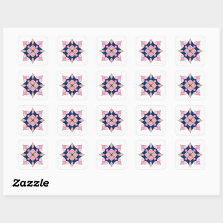 Adesivo Quadrado Blush Rosa e Azulejos Florais Geométricos Navy
