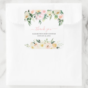 Adesivo Quadrado Blush Rosa Floral de Primavera   Favor de Chuveiri