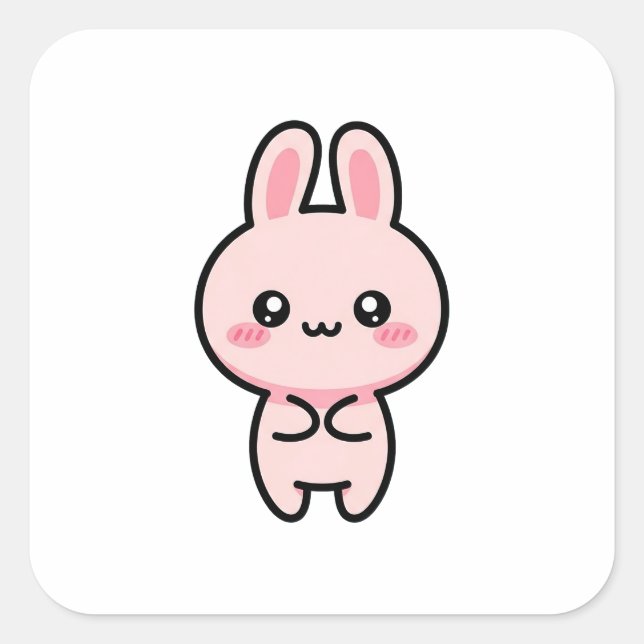Adesivo Quadrado Blushing Bunny – Cute Kawaii Illustration (Frente)