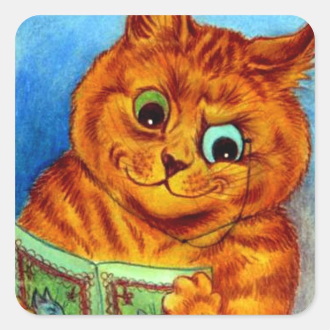 Adesivo Quadrado Boa leitura, ilustrada por Louis Wain (Frente)