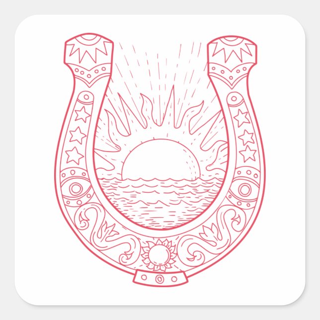 Adesivo Quadrado Boa Sorte em Ferradura (Frente)