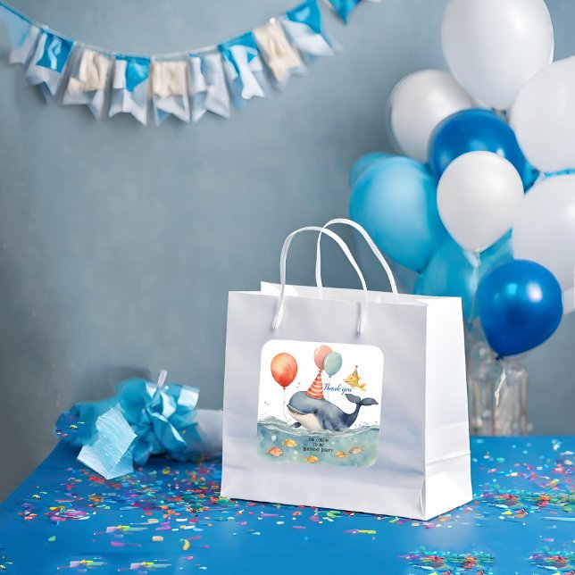 Adesivo Quadrado Boas-Baleias Aniversário Obrigado (Criador carregado)