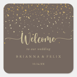 Adesivo Quadrado Boas-vindas ao Casamento Dourado Confetti Brown