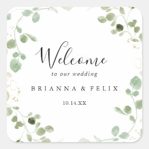 Adesivo Quadrado Boas-vindas ao Dourado Confetti Eucalyptus Foliage