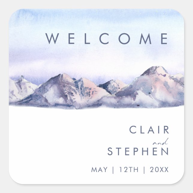 Adesivo Quadrado Boas-vindas do Sunset da Montanha de inverno (Frente)