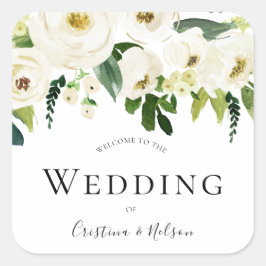 Adesivo Quadrado Boas-vindas Flores Brancas de Champanhe