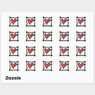 Adesivo Quadrado Boate Love Heart Black and Red Stickers