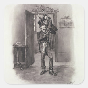 Adesivo Quadrado Bob Cratchit e Tim minúsculo, 'de Charles Dickens