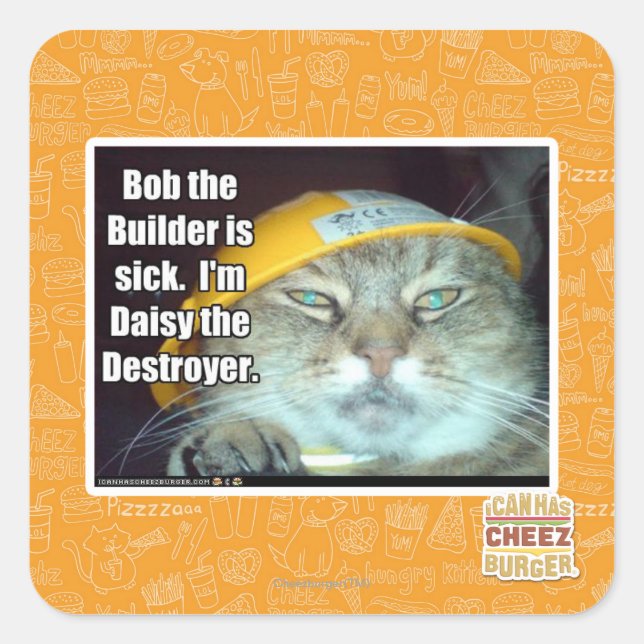 Adesivo Quadrado Bob, o Construtor está doente (Frente)