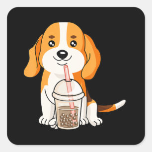 Adesivo Quadrado Boba Tea Kawaii Japonês Anime Beagle Lover Gift