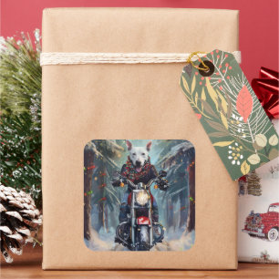 Adesivo Quadrado BoBull Terrier Dog Dirigindo motocicleta Natal