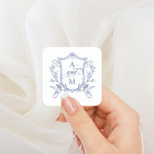 Adesivo Quadrado Boda com o Brasão Vintage Azul Real