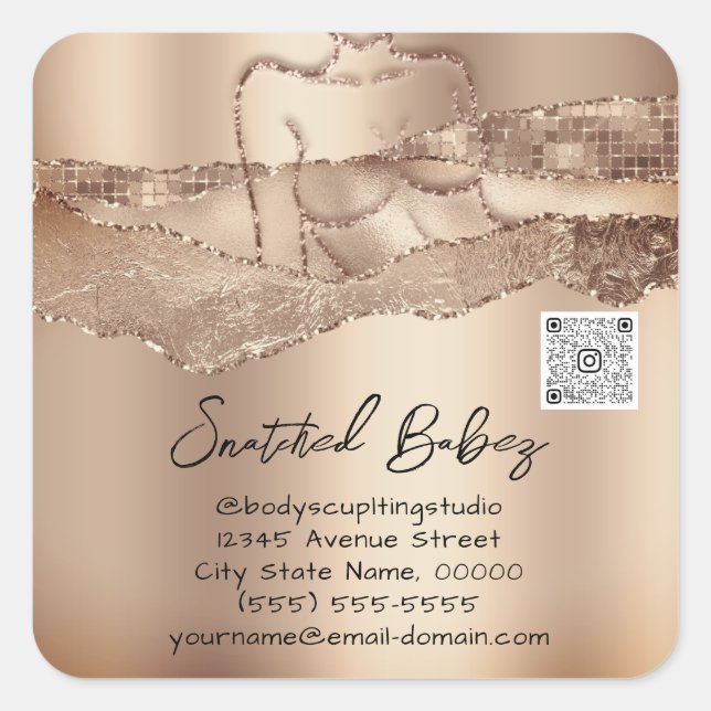 Adesivo Quadrado Body Care Esculpindo Cosméticos Logotipo QR Código (Frente)