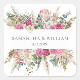 Adesivo Quadrado Bohemian Floral Blush Rosa Watercolor