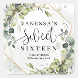 Adesivo Quadrado Boho aquarela eucalipto ouro doce dezesseis