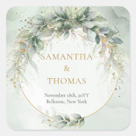 Adesivo Quadrado Boho aquoso eucalipto com estrutura dourada