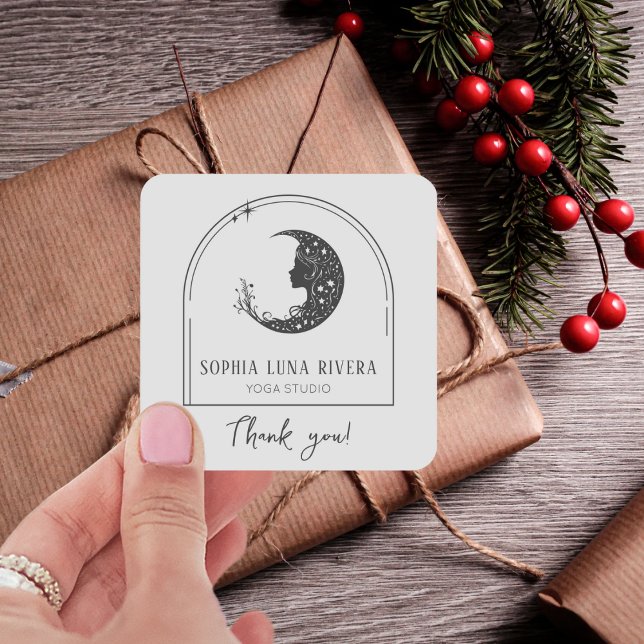 Adesivo Quadrado Boho Arch Celestial Crescent Moon Obrigado (Boho Arch Celestial Crescent Moon Thank You Square Sticker)