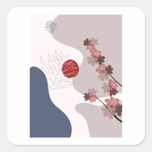 Adesivo Quadrado Boho Azul Magenta Botânico