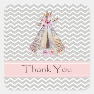 Adesivo Quadrado Boho Baby Girl Chá Obrigado Stickers