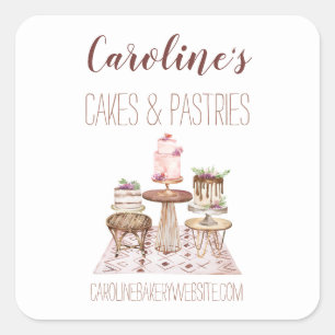 Adesivo Quadrado Boho Baking Bakery Boutique, Cupcakes e Pastries S