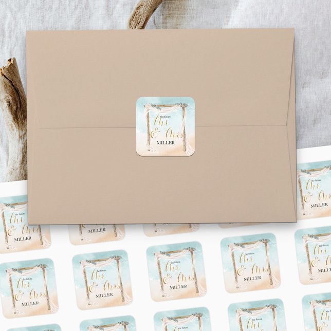 Adesivo Quadrado Boho Beach Arbor, o futuro Sr. & Sra. (Criador carregado)