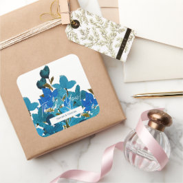 Adesivo Quadrado Boho Blue Watercolor Flores Selvagens Monogramadas