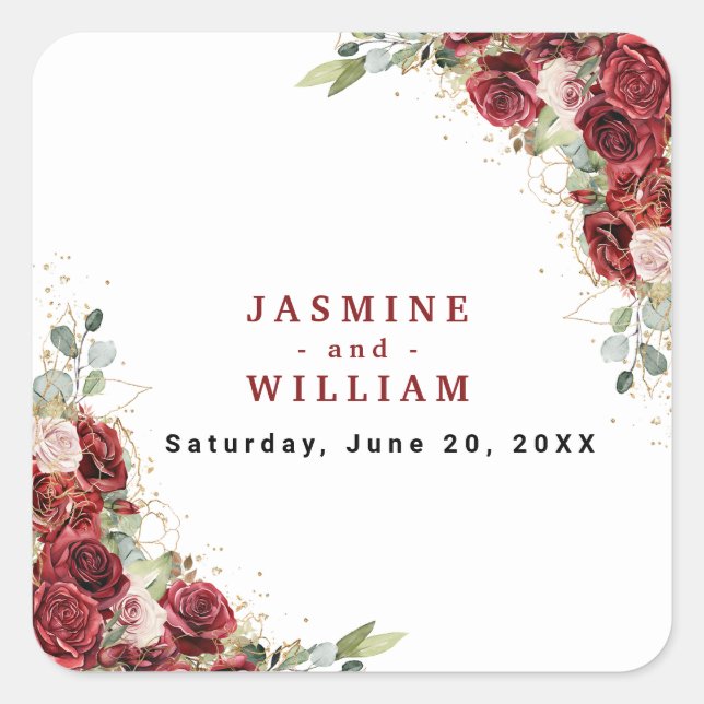 Adesivo Quadrado Boho Blush Burgundy Casamento Geométrico Dourado F (Frente)