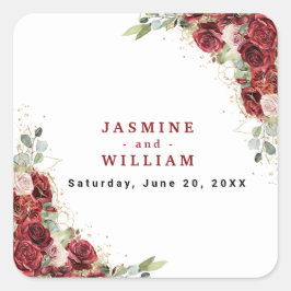 Adesivo Quadrado Boho Blush Burgundy Casamento Geométrico Dourado F