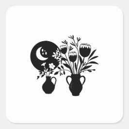 Adesivo Quadrado Boho bohemian floral sun moon