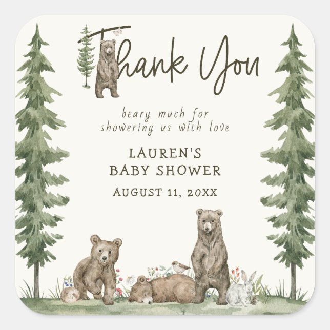 Adesivo Quadrado Boho Chá de fraldas Podemos Esperar Obrigado (Frente)