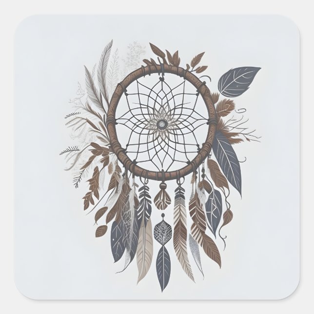 Adesivo Quadrado Boho Chic Dreamcatcher Earthy Tonthy Charm Infuso (Frente)