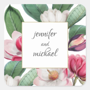 Adesivo Quadrado Boho Chic Magnolia Floral Bride e Groom