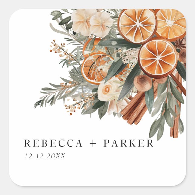 Adesivo Quadrado Boho cinnamon, vinheta de casamento botânico de in (Frente)