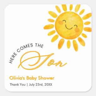 Adesivo Quadrado Boho Cute Aqui Vem o Sol Chá de Bebê