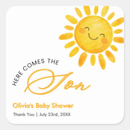 Adesivo Quadrado Boho Cute Here Comes the Sun Baby Shower