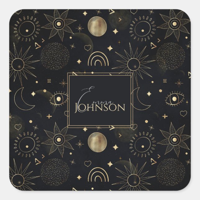 Adesivo Quadrado Boho Dourado Espaços Porodles Black Design (Frente)