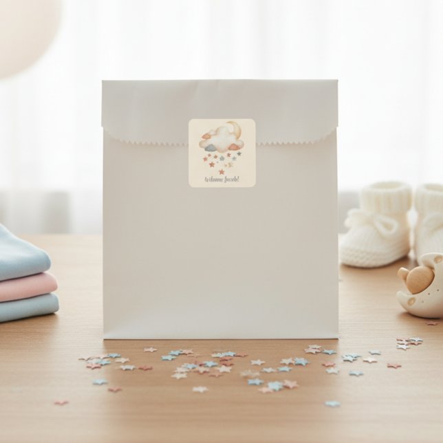 Adesivo Quadrado Boho Dream Cloud Baby Shower (Baby shower gift favor bag sticker)