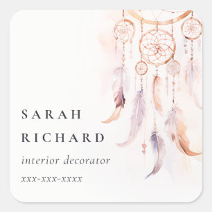 Adesivo Quadrado Boho Dreamcatcher Watercolor Lilac Blush Peach