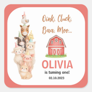 Adesivo Quadrado Boho Fazenda Animal 1º Aniversário Cute Rustic Qu