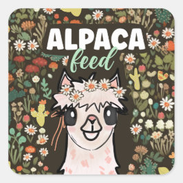 Adesivo Quadrado Boho Festa de Comida de Alpaca Segundo Aniversário