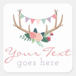 Adesivo Quadrado Boho Floral Antlers & Shabby Rosa Party Bunting