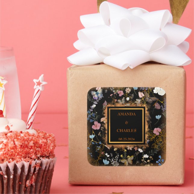 Adesivo Quadrado Boho Floral Black Butterfly Jardim Casamento (Festa)