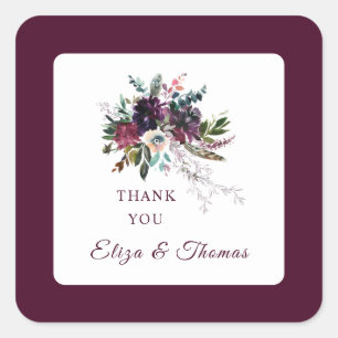 Adesivo Quadrado Boho Floral Boho, Esplendor Burgundy - Obrigado