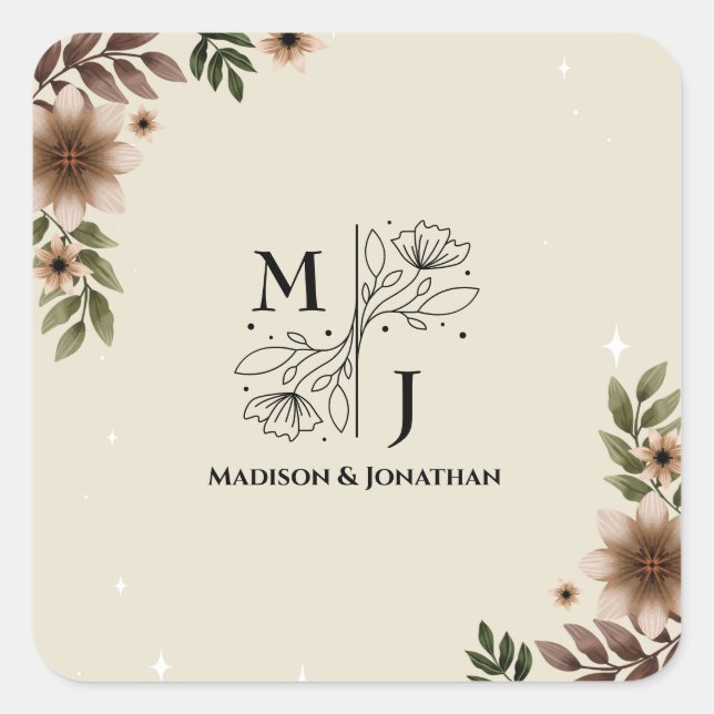 Adesivo Quadrado Boho Floral Minimalista Wedding (Frente)