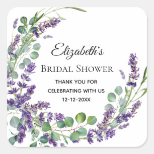 Adesivo Quadrado Boho Lavanda Eucalipto Chuveiro de Noiva
