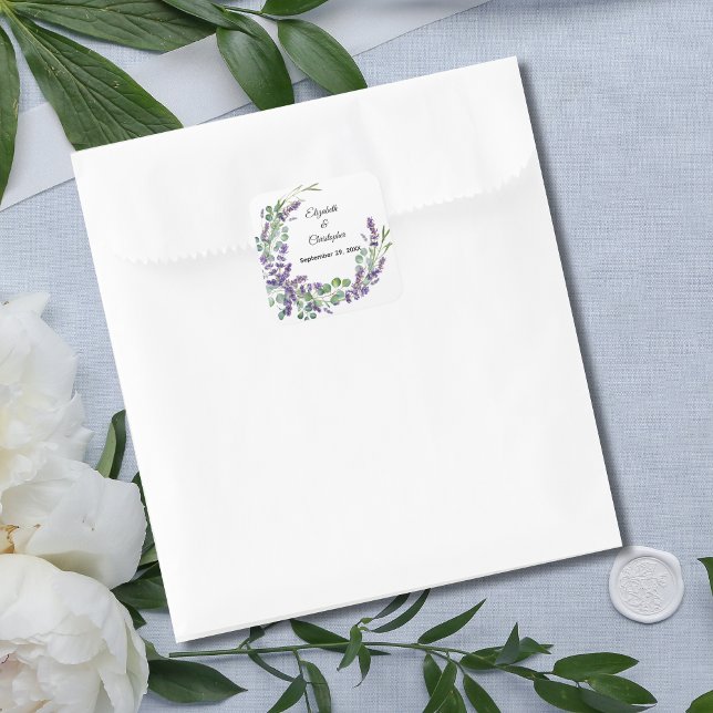 Adesivo Quadrado Boho Lavanda Eucalyptus Wedding (Lavender Eucalyptus Wedding Favor Stickers and Envelope Seals. )
