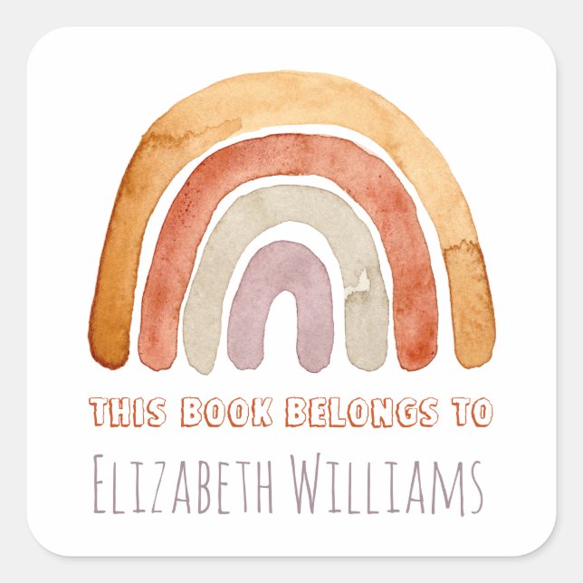 Adesivo Quadrado Boho Moderno Arco-Íris Personalizado Escola de Nom (Frente)