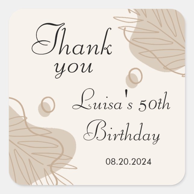 Adesivo Quadrado Boho Moderno Folha de Todos os Anos Aniversário (Frente)