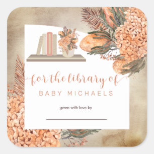 Adesivo Quadrado Boho Palm Folaves  Hydrangeas Chá de fraldas Book
